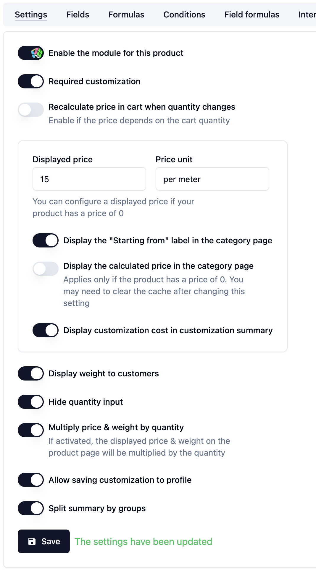 Settings tab