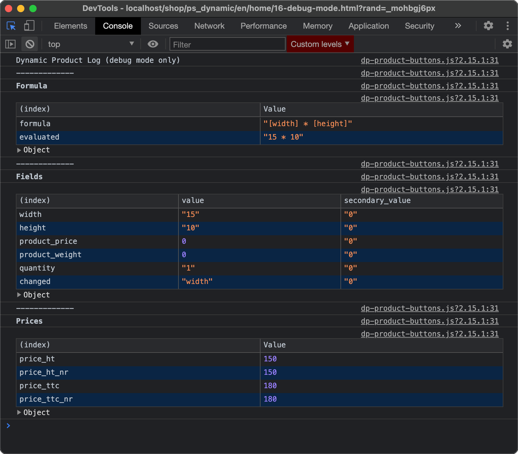Debug console