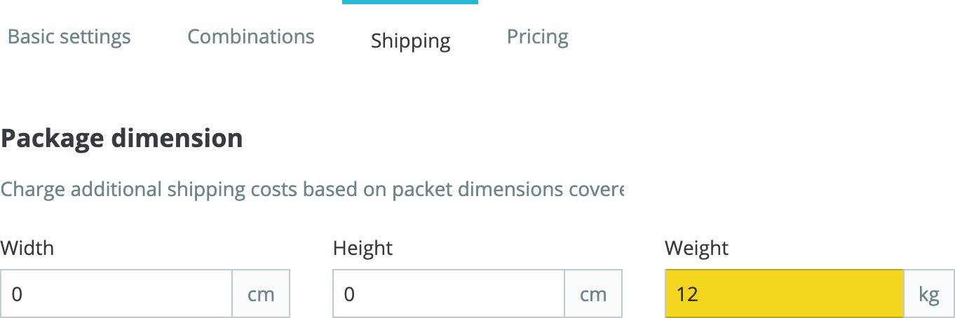 Product weight