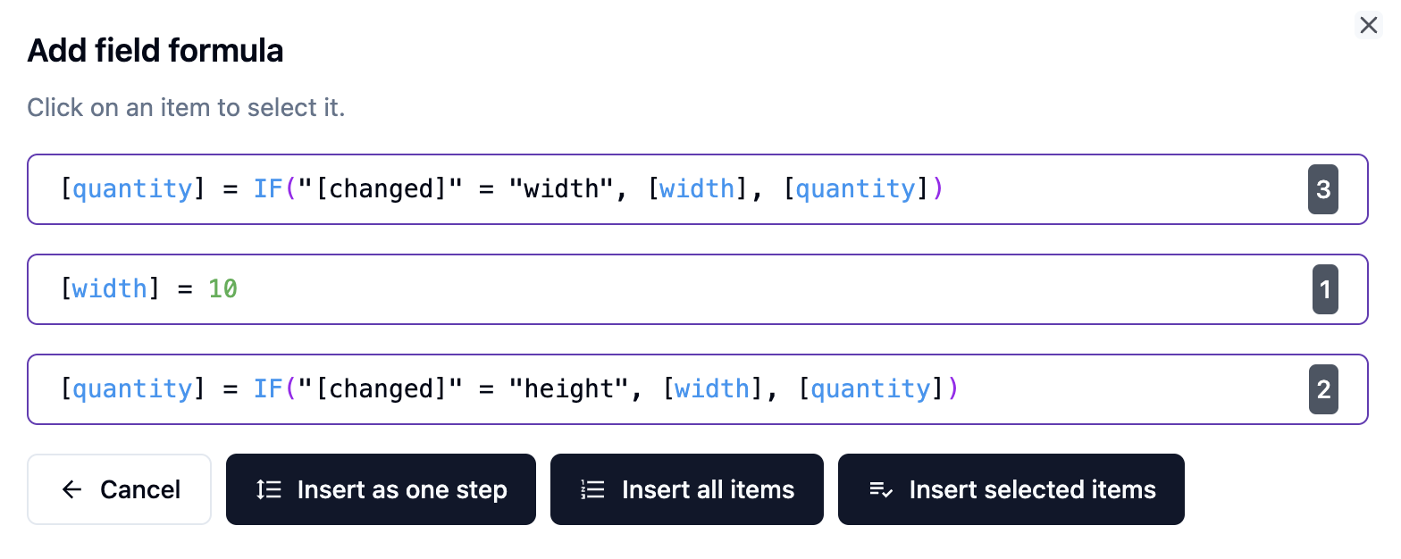 Select field formulas